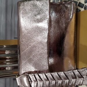 Anthropologie new taupe pewter metallic crossbody shoulder clutch bag nwt